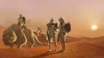  4boys alexander_forssberg artist_name desert dewback gun holding holding_gun holding_polearm holding_weapon multiple_boys outdoors polearm sand star_wars stormtrooper tatooine weapon web_address 