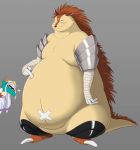  2020 anthro belly blush brown_body brown_fur duo eulipotyphlan fur hedgehog hi_res humanoid_hands majiro_the_hedgehog male mammal moobs overweight overweight_male pokelai princess_syalis sleepy_princess_in_the_demon_castle 