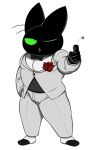  anthro black_body black_fur black_tie_(suit) cartoon_network clothing corsage fur green_eyes hi_res male mao_mao:_heroes_of_pure_heart nemhippie one_eye_closed sheriff_mao_mao_mao solo suit white_clothing wink 