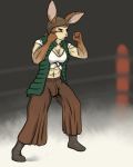  4:5 animal_humanoid anthro brown_body brown_eyes brown_fur brown_hair clothing colored_sketch fighting_pose fist fur hair hi_res humanoid intersex lagomorph lagomorph_humanoid leporid leporid_humanoid long_hair mammal mammal_humanoid mglblaze muscular ponytail pose rabbit rabbit_humanoid shirt sleeveless sleeveless_jacket t-shirt tan_body tan_fur tied_shirt topwear 