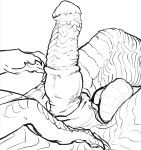  animal_genitalia balls erection feral genitals hi_res knot lying male on_back rubikon scalie solo 