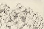  abs anthro balls big_penis bodily_fluids flexing genitals group hi_res kuroma looking_at_viewer low-angle_view machoke machop male muscular muscular_male nintendo nipple_barbell nipple_piercing nipples penis piercing pok&eacute;mon pok&eacute;mon_(species) raised_arm size_difference sweat thick_penis vein veiny_muscles veiny_penis video_games 