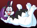 2025 anthro artist_name bedroom_eyes big_butt black_body black_ears black_fur black_hair black_tail blush bulluppa bunnicula bunnicula_(series) butt digital_media_(artwork) eggplant fangs food fruit fur hair half-closed_eyes hi_res holding_eggplant holding_food holding_object lagomorph leporid long_ears looking_back lying male mammal multicolored_body multicolored_fur narrowed_eyes on_front plant rabbit rear_view red_eyes red_sclera scut_tail seductive sharp_teeth short_tail solo tail teeth text thick_thighs three-quarter_view tongue two_tone_body two_tone_fur two_tone_tail vampire white_body white_fur white_nose white_tail