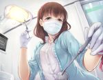  arigato_(rmskrtkdlqj) blush breasts dentist gloves hair_ornament idolmaster idolmaster_cinderella_girls long_hair rubber_gloves sakuma_mayu 