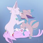 1:1 absurd_res anal anal_penetration animal_genitalia animal_penis canine_genitalia canine_penis collar ear_piercing ear_ring eeveelution erection espeon facesitting female feral from_behind_position fur generation_2_pokemon genitals group group_sex hi_res hybrid jm-luxro kissing lewxen lying male male/female mammal mmf_threesome neck_tuft nintendo on_back penetration penis piercing pink_body pink_fur pokemon pokemon_(species) ring_piercing sex sitting_on_another threesome tuft veo_(st3veo)