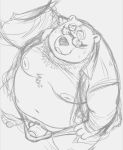  2020 anthro balls belly blush bodily_fluids bulge clothed clothing eyewear genitals glasses kemono male mammal monochrome moobs nipples open_clothing open_shirt open_topwear overweight overweight_anthro overweight_male penis pillarbox shirt sketch solo sweat topwear totemoii_029 underwear ursid 