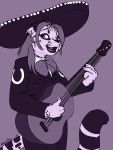  2020 3:4 anthro breasts felid feline female guitar hair halcy0n hi_res holding_guitar leopardus mammal mariachi musical_instrument ocelot playing_guitar playing_music plucked_string_instrument simple_background smile solo string_instrument 
