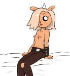  adventure_time anthro armband blonde_hair breasts bronwyn cartoon_network clothed clothing female fur hair hi_res horn mammal solo tongue tongue_out topless ursid whitebats yellow_body yellow_fur 