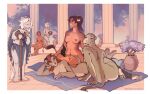 2024 age_difference anthro bath bathhouse breasts bucket butt carpet container digital_media_(artwork) felid female group hair hi_res lausig lion mammal older_female pantherine pillar plant staff tail vase water