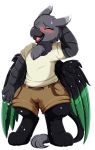  2020 absurd_res alpha_channel anthro avian blush bottomwear clothing embarrassed eyes_closed fan_character gryphon hasbro hi_res male my_little_pony mythological_avian mythology open_mouth pridark shirt shorts simple_background solo topwear transparent_background 