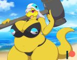  &lt;3 anthro armor beach big_breasts bikini blush breasts clothing female hair hair_over_eye hammer hammer_brothers headgear helmet looking_at_viewer mario_bros mastergodai nintendo one_eye_obstructed open_mouth scalie seaside slightly_chubby solo swimwear thick_thighs tools video_games wide_hips 