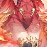  1girl anthuria backless_dress backless_outfit cameltoe dress erune fire granblue_fantasy navel panties see-through shiny shiny_skin side-tie_panties solo thighhighs torimaru underwear 