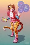  2020 anthro breasts brown_hair chest_tuft clothing felid female green_eyes hair hi_res looking_at_viewer machairodontine mammal pantherine pink_nose solo stoopix tiger tuft underwear 