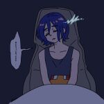  1boy blue_hair cockpit commentary_request gundam gundam_gquuuuuux holding mecha multicolored_hair newtype_flash pilot_chair purple_hair robot science_fiction short_hair shuji_ito sitting sleep_talking sleeping sleepy speech_bubble tank_top translation_request youri_you_ri zzz 