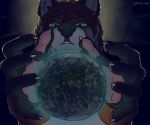  ambiguous_gender anthro brown_hair canid canine earth eclipse fox giga green_eyes hair macro mammal multicolored_body nude pawpads simple_background solo space vulpes_pawpad yolo_45 