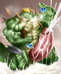  abs anthro big_muscles big_penis blonde_hair bodily_fluids breath clothing cum cum_cannon cumshot ejaculation erection excessive_cum genital_fluids genitals green_body green_skin hair hi_res huge_muscles huge_penis humanoid_genitalia humanoid_penis hyper hyper_genitalia hyper_muscles hyper_penis kuroma lizard looking_at_viewer male multicolored_body muscular muscular_anthro muscular_male nude pecs penis pink_penis potion_bottle reptile scalie solo sweat tearing_clothing thick_thighs torn_clothing two_tone_body veiny_muscles 