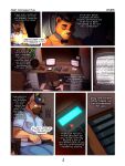 2025 3:4 5_fingers absurd_res animatronic anthro bear black_nose bodily_fluids bonnie_(fnaf) bottomwear bow_tie brown_body brown_fur canid canine canis chair clothing comic desk desk_fan domestic_dog electronics english_text eyes_closed fingers five_nights_at_freddy&#039;s flashlight freddy_(fnaf) fur furniture german_shepherd group hat headgear headwear herding_dog hi_res humanoid_hands lagomorph leporid machine male mammal monitor nervous office_chair offscreen_character pants pastoral_dog phone rabbit red_body red_fur robot scottgames shirt static sweat table text top_hat topwear trio zourik