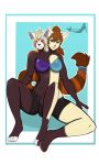  3:5 3_legs ailurid anthro bottomwear bra breasts clothing conjoined domestic_cat duo felid feline felis female fudge hi_res mammal multi_head multi_leg multi_limb multifur red_panda shorts underwear yourfurryotaku 