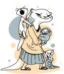  ambiguous_gender anthro bottomwear clothed clothing disney eyes_closed fully_clothed group lutrine mammal mrs._otterton mustelid nobby_(artist) open_mouth parent parent_and_child simple_background skirt standing whiskers zootopia 