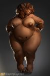  &spades; anthro areola belly big_areola big_breasts bovid breasts brown_body brown_fur brown_nipples caprine chubby_female female fur genitals hi_res horn mammal navel nipples nude overweight overweight_anthro overweight_female pussy sheep slightly_chubby slipperycupcake smile solo suit_symbol thick_thighs wide_hips 