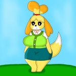  1:1 2020 animal_crossing anthro breasts canid canine canis chibi demongirl_demoness digital_media_(artwork) domestic_dog female fur hi_res isabelle_(animal_crossing) mammal nintendo solo thick_thighs video_games wide_hips yellow_body yellow_fur 