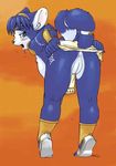  accessory anthro anus armor biped blue_body blue_fur blue_hair blush bodily_fluids bottomwear breasts butt canid canine clothing dripping drooling female fox fur furgonomics genitals hair hair_accessory hairband inviting krystal_(star_fox) loincloth looking_at_viewer looking_back mammal markings nintendo open_mouth plantigrade presenting presenting_hindquarters pussy rear_view saliva saliva_drip short_hair solo star_fox tail tail_accessory tailband tiptoes tribal tribal_markings trump white_body white_fur young young_female 