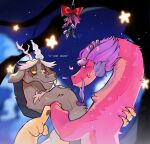 after_kiss anthro bedroom_eyes blush bodily_fluids chimera christmas crossover detailed_background discord_(mlp) draconequus dragon duo eastern_dragon european_mythology friendship_is_magic fur hair hasbro hi_res holding_each_other holidays horn isisgio long_(wish_dragon) looking_pleasured male male/male mistletoe my_little_pony mythological_creature mythological_scalie mythology narrowed_eyes pink_body pink_fur plant saliva saliva_on_tongue saliva_string scalie seductive smile sweat text western_dragon wish_dragon