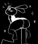  2020 anthro barefoot big_butt black_background blush bottomwear breasts butt clothed clothing dress female frown genitals hi_res lagomorph leaning leaning_forward leporid looking_back mammal monochrome no_underwear pussy rabbit rear_view scrabble007 short_dress simple_background small_breasts solo sparkles thick_thighs topwear unusual_pupils vib-ribbon vibri white_bottomwear white_clothing white_dress white_topwear wide_hips 