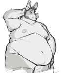  anthro asinus belly black_hair donkey equid equine fur grey_body grey_fur hair hand_behind_head hi_res love_handles male mammal moobs navel nipples nude overweight overweight_anthro overweight_male simple_background smile solo thick_thighs white_background yasano_(artist) 