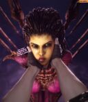 3d_(artwork) absurd_res alien areola big_breasts blizzard_entertainment breasts digital_media_(artwork) duo exoskeleton female first_person_view hi_res holding_face human humanoid kneeling lips looking_away male male/female mammal nipples nude sarah_kerrigan smitty34 starcraft thick_lips wings zerg