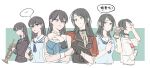  2girls age_progression bang_dream! bang_dream!_it&#039;s_mygo!!!!! black_gloves black_hair black_jacket black_vest blue_eyes blue_shirt capelet cart closed_mouth commentary diagonal-striped_clothes diagonal-striped_necktie fist_bump gloves hanasakigawa_school_uniform haneoka_school_uniform highres instrument jacket joker_(jjjokerrr233) long_hair medium_hair mole mole_under_eye multiple_girls necktie open_mouth purple_eyes purple_necktie red_capelet sailor_collar school_uniform serafuku shiina_taki shirt short_hair short_sleeves striped_clothes timoris_(bang_dream!) translation_request trumpet vest white_sailor_collar white_shirt yahata_umiri 