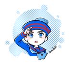  1boy akatsuki19 blue_eyes blue_hat blue_sailor_collar blue_shirt chibi commentary_request dixie_cup_hat hat higashikata_josuke_(jojolion) jojo_no_kimyou_na_bouken jojolion long_sleeves looking_at_viewer male_focus military_hat open_mouth sailor sailor_collar sailor_hat shirt teeth upper_body 