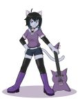  3:4 :3 anthro boots bottomwear choker clothing domestic_cat felid feline felis female footwear guitar hi_res hoodie jewelry layla_(nivek15) legwear looking_at_viewer mammal musical_instrument necklace nivek15 plucked_string_instrument shorts solo stockings string_instrument topwear 