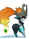 3:4 armor big_butt blue_markings blush breasts butt button_prompt clothing eyelashes featureless_crotch featureless_feet feet female fused_shadow gesture hair hand_gesture headgear headwear helmet humanoid humanoid_pointy_ears imp looking_at_viewer looking_back looking_back_at_viewer markings midna nintendo orange_hair pointing pointing_at_butt pointing_at_self pointy_ears ponytail prehensile_hair presenting presenting_hindquarters rear_view red_eyes short_stack simple_background small_breasts smile snaggle_tooth solo squishcap the_legend_of_zelda thick_thighs twili twilight_princess white_background wide_hips yellow_sclera