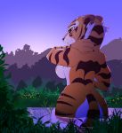  anthro bathing breasts butt dreamworks felid female hi_res inkybeaker kung_fu_panda mammal master_tigress pantherine rear_view side_boob smile solo tiger 