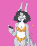anthro bikini clothing female fish gold_bikini golden_week hi_res looking_at_viewer mackerel_shark marine rainsake shark solo swimwear thresher_shark two-piece_swimsuit