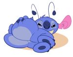 2017 alien antennae_(anatomy) balls blue_claws blue_pawpads butt butt_grab claws disney experiment_(lilo_and_stitch) genitals half-closed_eyes hand_on_butt lilo_and_stitch looking_at_viewer lying male narrowed_eyes naughty_face pawpads respecies sharp_teeth smile stitch_(lilo_and_stitch) teeth toe_claws 