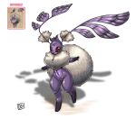 anthro arthropod big_tail brown_eyes cotton_tail digitigrade do!_games dreamhare featureless_crotch female final_fantasy final_fantasy_xii front_view fur fury_(final_fantasy_xii) gloves_(marking) head_tuft lagomorph leg_markings leporid looking_at_viewer mammal markings navel neck_tuft purple_body purple_fur rabbit simple_background socks_(marking) solo square_enix tail text thick_thighs tongue tongue_out tuft white_background white_body white_fur wide_hips