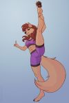  2020 4_toes 5_fingers abs anthro athletic athletic_anthro athletic_female barefoot black_nose bottomwear bra breasts brown_body brown_fur brown_hair canid canine canis claws cleavage clothed clothing female fingers flexible fur giaru_(artist) hair hi_res leg_grab looking_at_viewer mammal midriff navel one_leg_up pawpads paws pose raised_leg shorts smile smirk solo splits sports_bra spread_legs spreading standing standing_splits stretching tani_rinkan toe_claws toes underwear vertical_splits wolf 