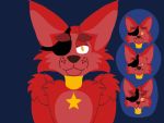  4:3 animatronic anthro blue_background blush brown_nose canid canine corvusthefox digital_drawing_(artwork) digital_media_(artwork) eye_patch eyewear five_nights_at_freddy&#039;s fox freckles fur hi_res machine male mammal owo red_body red_fur robot rockstar_foxy_(fnaf) simple_background smile solo star video_games yellow_eyes 