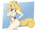  animaniacs anthro big_breasts breasts clothing female hi_res iggy_bomb mammal minerva_mink mink mustelid musteline one-piece_swimsuit pose solo swimwear thick_thighs warner_brothers 