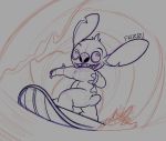  2020 alien back_markings claws digital_drawing_(artwork) digital_media_(artwork) disney experiment_(lilo_and_stitch) fatzoimp fur head_tuft hi_res lilo_and_stitch markings notched_ear open_mouth open_smile semi-anthro signature sketch small_tail smile solo stitch_(lilo_and_stitch) surfboard surfing tuft vehicle watercraft wave 