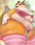  anthro belly big_breasts bra breasts canid canine clothing female fur hi_res hoshino_kedama legwear mammal navel overweight overweight_anthro overweight_female panties solo text tongue tongue_out underwear white_body white_fur zera_(titsunekitsune) 
