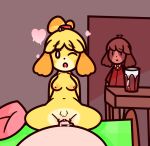  &lt;3 accessory animal_crossing anonymous_artist anthro being_watched blank_stare blonde_hair breasts canid canine canis cup digby_(animal_crossing) domestic_dog duo eyebrow_through_hair eyebrows female first_person_view hair hair_accessory hairband isabelle_(animal_crossing) looking_at_another looking_at_viewer male male/female mammal nintendo one_eye_closed open_mouth penetration translucent translucent_hair vaginal vaginal_penetration video_games yellow_body 