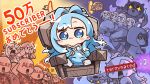  6+girls :3 absurdres anya_melfissa ayunda_risu blue_eyes blue_hair chibi highres hololive hololive_indonesia jacket kaela_kovalskia kobo_kanaeru kureiji_ollie long_hair moona_hoshinova multiple_girls open_mouth sitting sitting_on_throne slime_(creature) solo_focus super_ramachi takanashi_kiara throne vestia_zeta virtual_youtuber white_jacket 