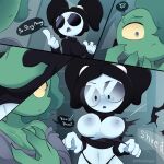 1:1 angry anthro areola assault big_breasts biped black_hair blue_eyes breast_outline breasts cleavage clothed clothing comic cropped_sweater cross-popping_vein detailed_background dialogue double_ponytail duo ear_piercing ears_as_hair female forced forced_exposure fur green_body green_fur hair hi_res human lagomorph leporid mammal nipples off_shoulder pholi phosenpai piercing pupils rabbit shocked slit_pupils speech_bubble sunglasses_on_face sweater tearing_clothing thought_bubble topwear torn_clothing turtleneck white_body white_skin yellow_sclera