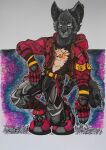  absurd_res anthro arcanine big_cat_(bigcat) clothing colored cybercat eringi generation_1_pokemon hi_res japanese_text male nintendo pokemon pokemon_(species) simple_background solo streetwear techwear text traditional_media_(artwork) 