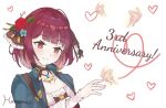  1girl atelier_(series) atelier_sophie_2 blush bug butterfly collarbone flower hair_flower hair_ornament hanachocolate30 heart light_smile red_eyes red_hair sophie_neuenmuller 