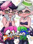  +_+ 2025 2girls anniversary black_dress black_hair black_jumpsuit bow-shaped_hair breasts callie_(splatoon) callie_(squid_sisters_outfit)_(splatoon) commentary_request cousins detached_collar dress earrings fangs food food_on_head gloves green_pantyhose grey_hair highres hoop_earrings inkling jewelry jumpsuit long_hair marie_(splatoon) marie_(squid_sisters_outfit)_(splatoon) mole mole_under_eye multiple_girls object_on_head oekakirisuke open_mouth pantyhose pink_pantyhose pointy_ears short_dress short_jumpsuit smile splatoon_(series) strapless strapless_dress strapless_jumpsuit swept_bangs tentacle_hair twintails unitard updo white_gloves yellow_eyes 