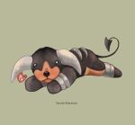 artist_name beanie_babies green_background highres houndoom no_humans pokemon simple_background stuffed_animal stuffed_toy teresa-tsareena 